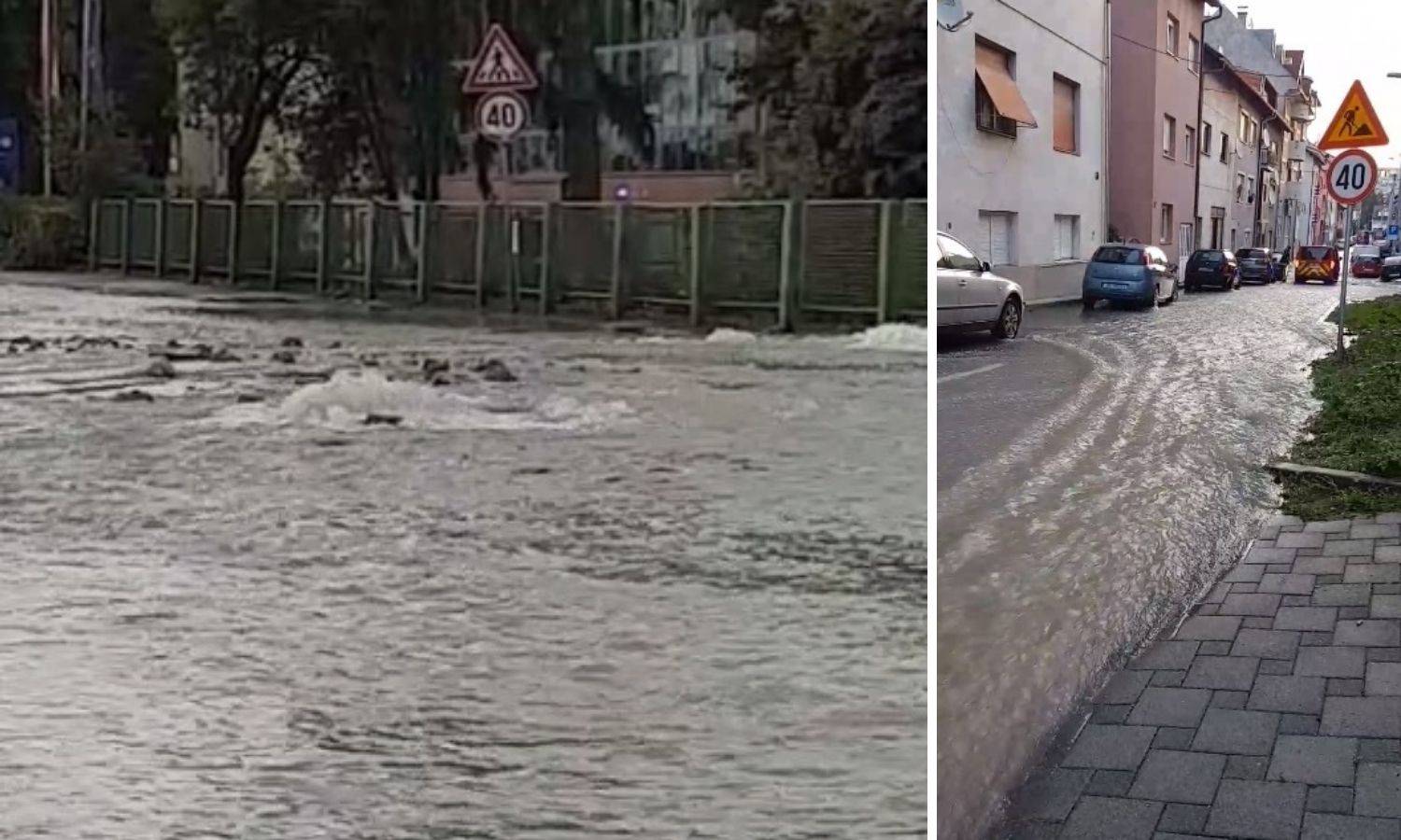 VIDEO U Zagrebu plivale ulice! Voda je tekla satima, na sredini ceste na Trešnjevci je rupetina