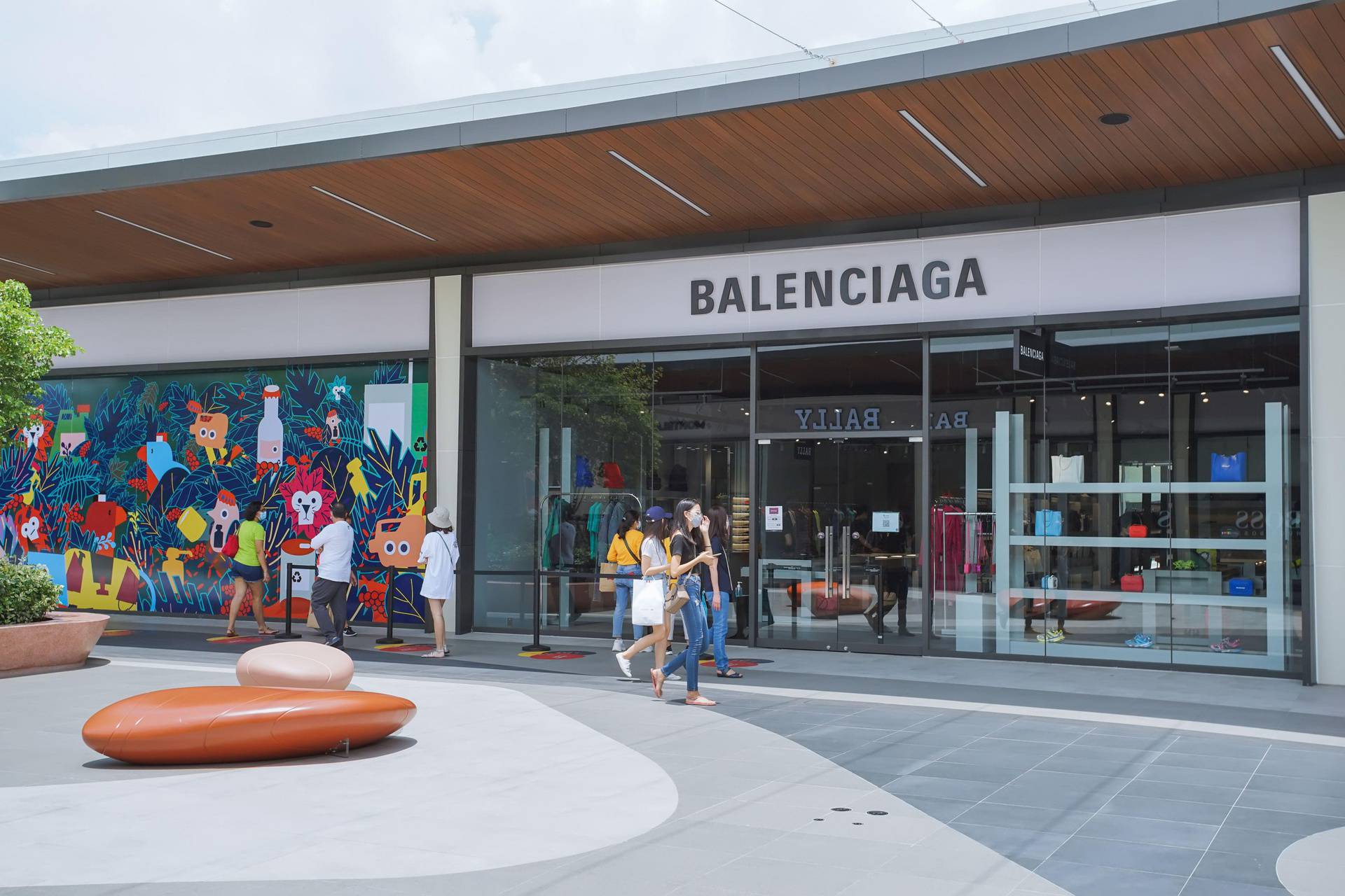 Samut Prakan, Thailand - July 28, 2020: Balenciaga shop in Siam Premium Outlets Bangkok. Balenciaga is a Spanish luxury fashion house founded in 1917