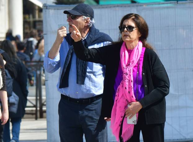 *EXCLUSIVE* The French businesswoman and philanthropist Francoise Bettencourt Meyers with her husband Jean-Pierre Meyers and sons out on their Italian holidays in Venice.