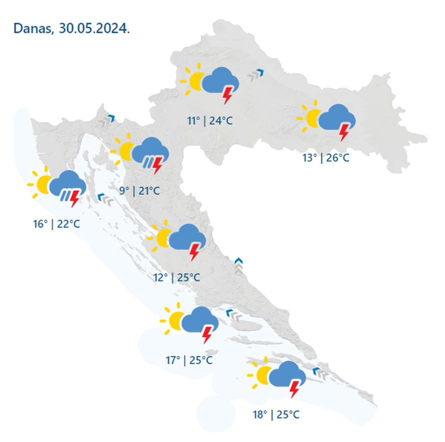 Prognoza za produženi vikend: Pljuskovi i grmljavina, moguće i poplave. Najgore će biti u petak