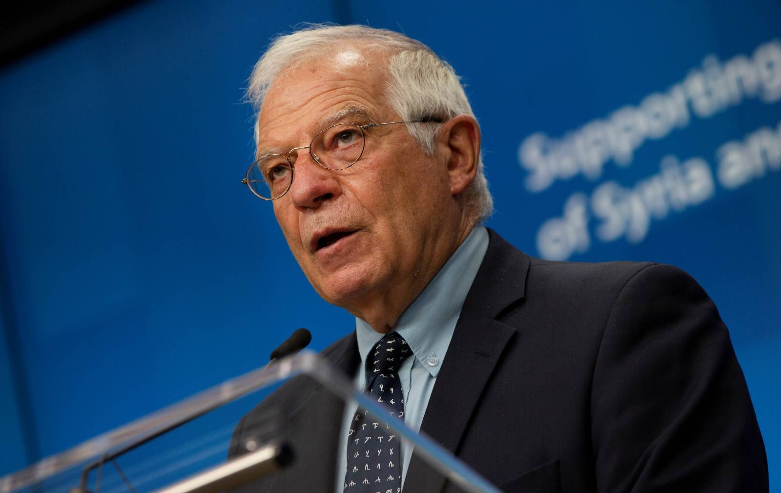 News conference after a meeting "Supporting the future of Syria and the Region", in videoconference format, at the European Council building in Brussels