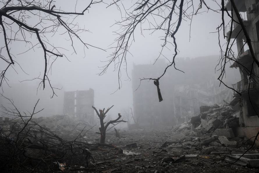 Apartment buildings damaged by Russian military strike in the frontline town of Kostiantynivka