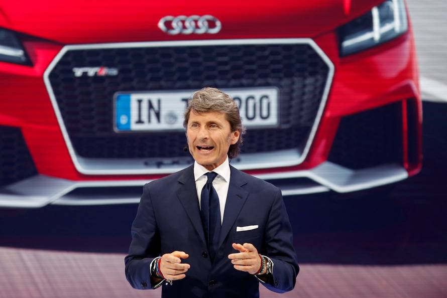 Stephan Winkelmann, CEO of quattro GmbH that includes the Audi Sport brand, makes a speech during the Auto China 2016 auto show in Beijing