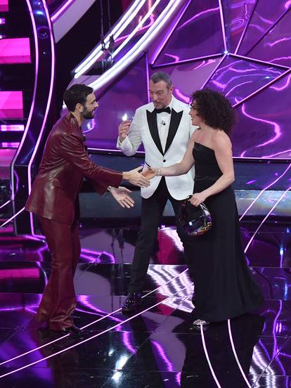 Sanremo, 74th Italian Song Festival, First Evening. Marco Mengoni and the guests on stage