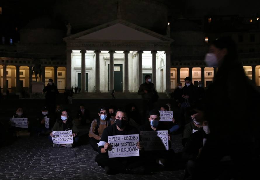 Hundreds of people gathered to protest against the measures implemented to stop the spread of the Covid-19 pandemic by the Government during the second wave of the Covid-19 Coronavirus pandemic in Naples.