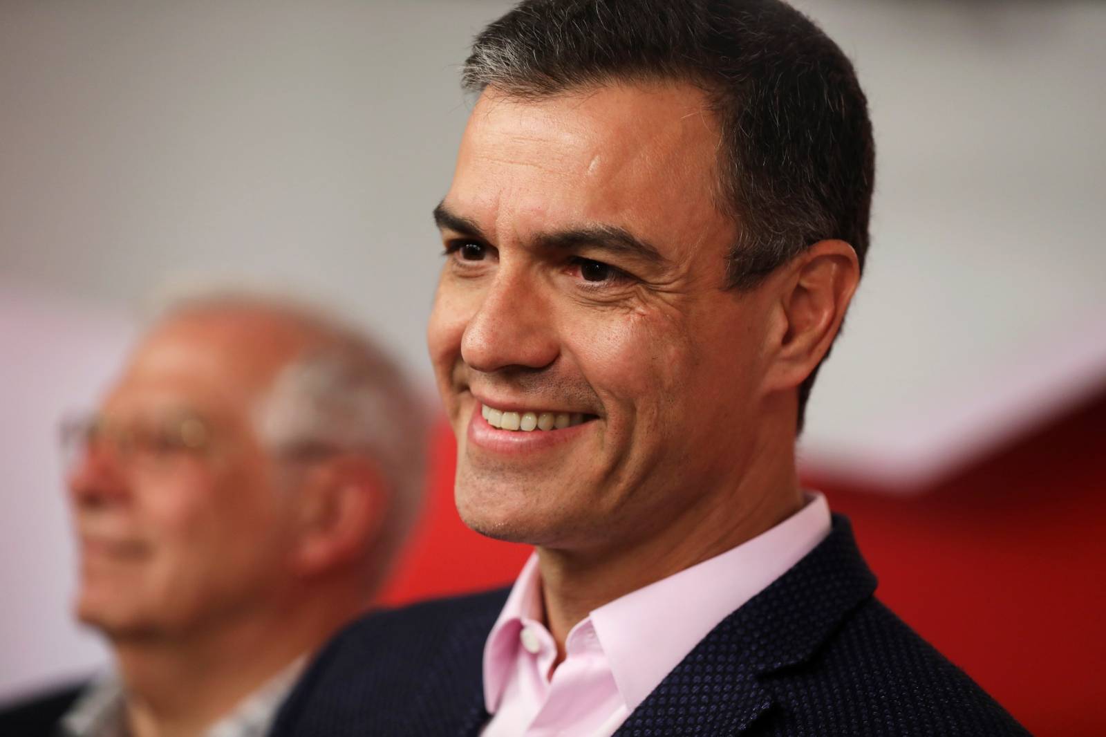 Socialist party (PSOE) candidate for European elections Borrell and Spanish acting PM Sanchez address the media following election results at the party headquarters in Madrid