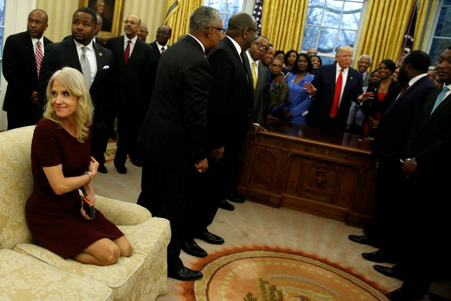 Conway attends as Trump welcomes the leaders of dozens of historically black colleges and universities (HBCU) in the Oval Office at the White House in Washington