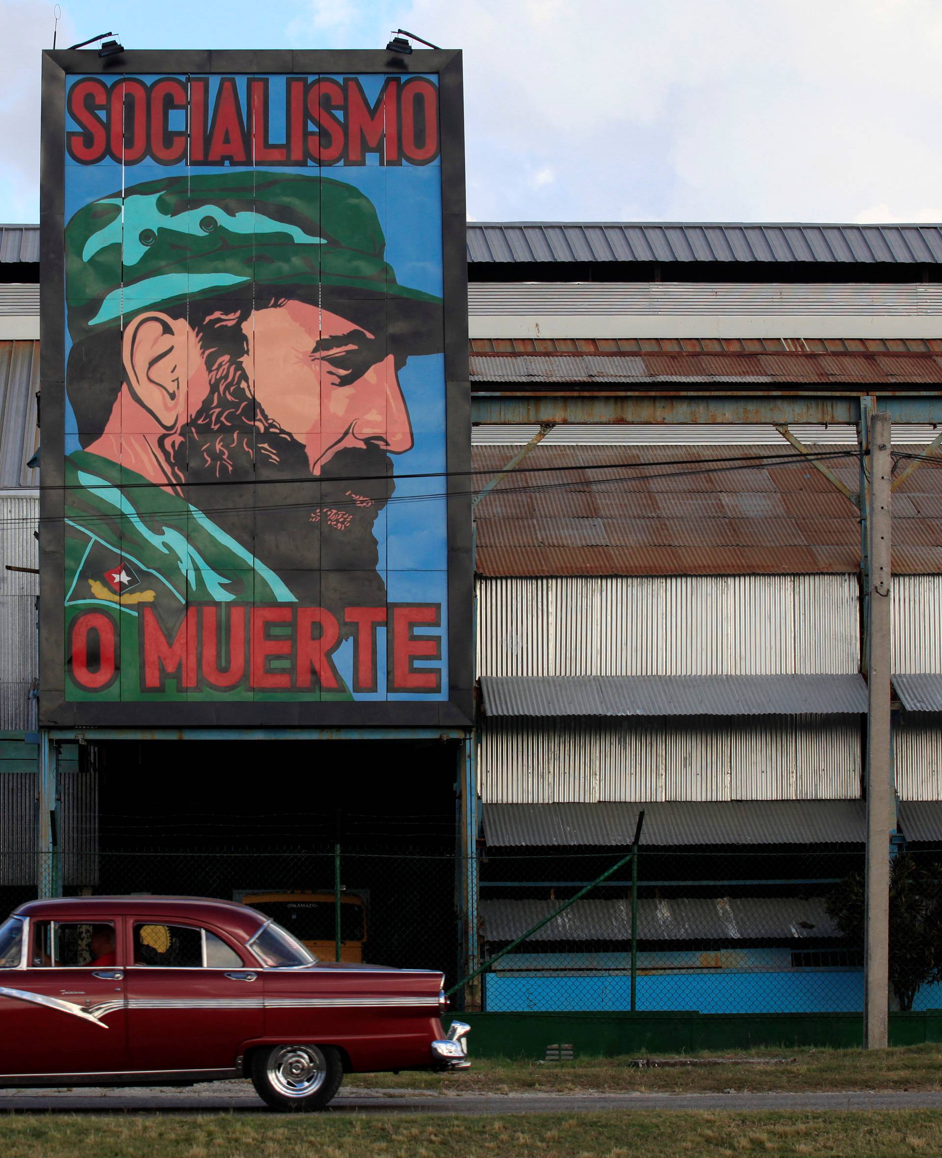 A painting of Cuba's former president Fidel Castro is seen at a factory in Havana, Cuba