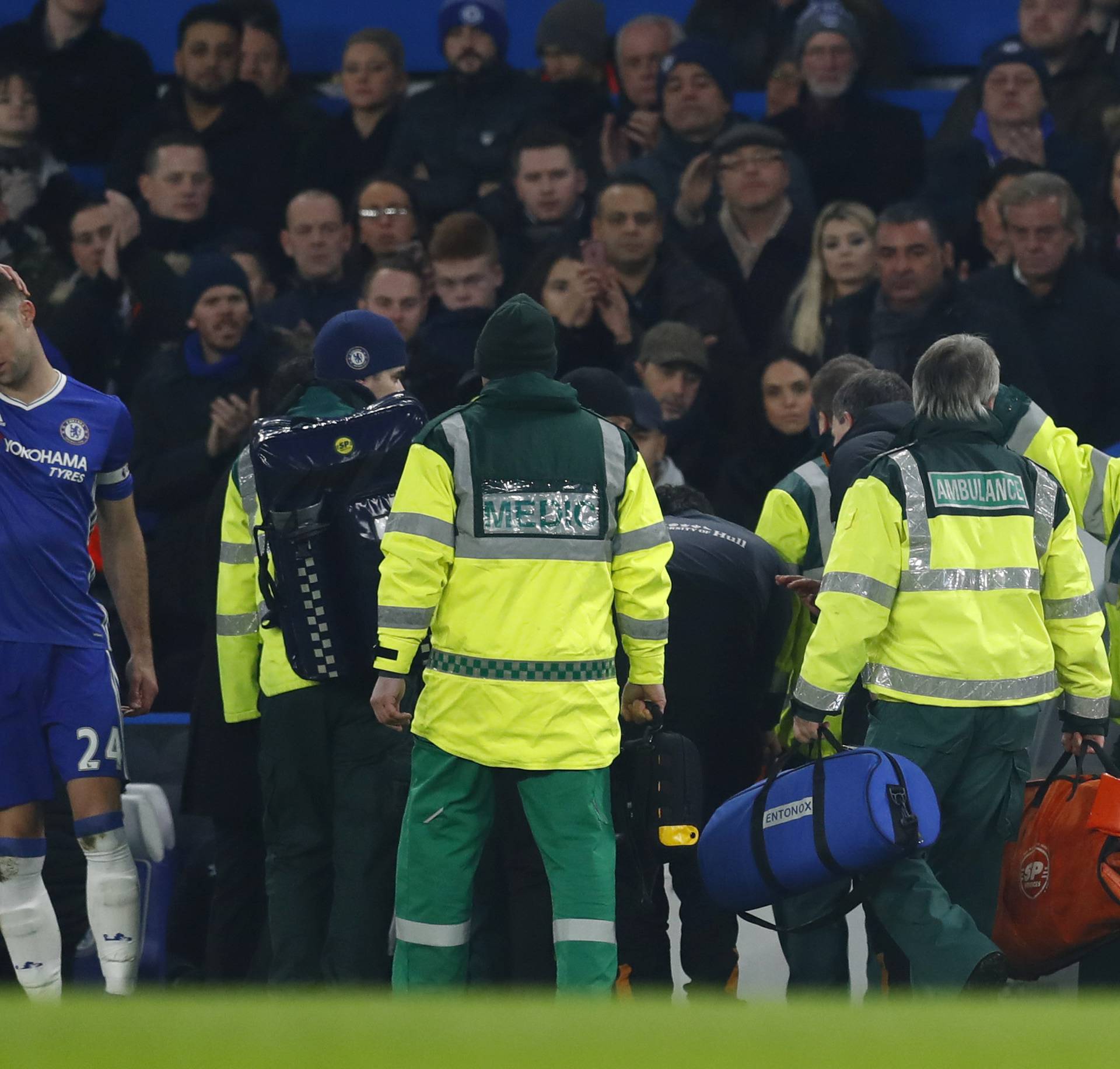 Hull City's Ryan Mason is stretchered off injured