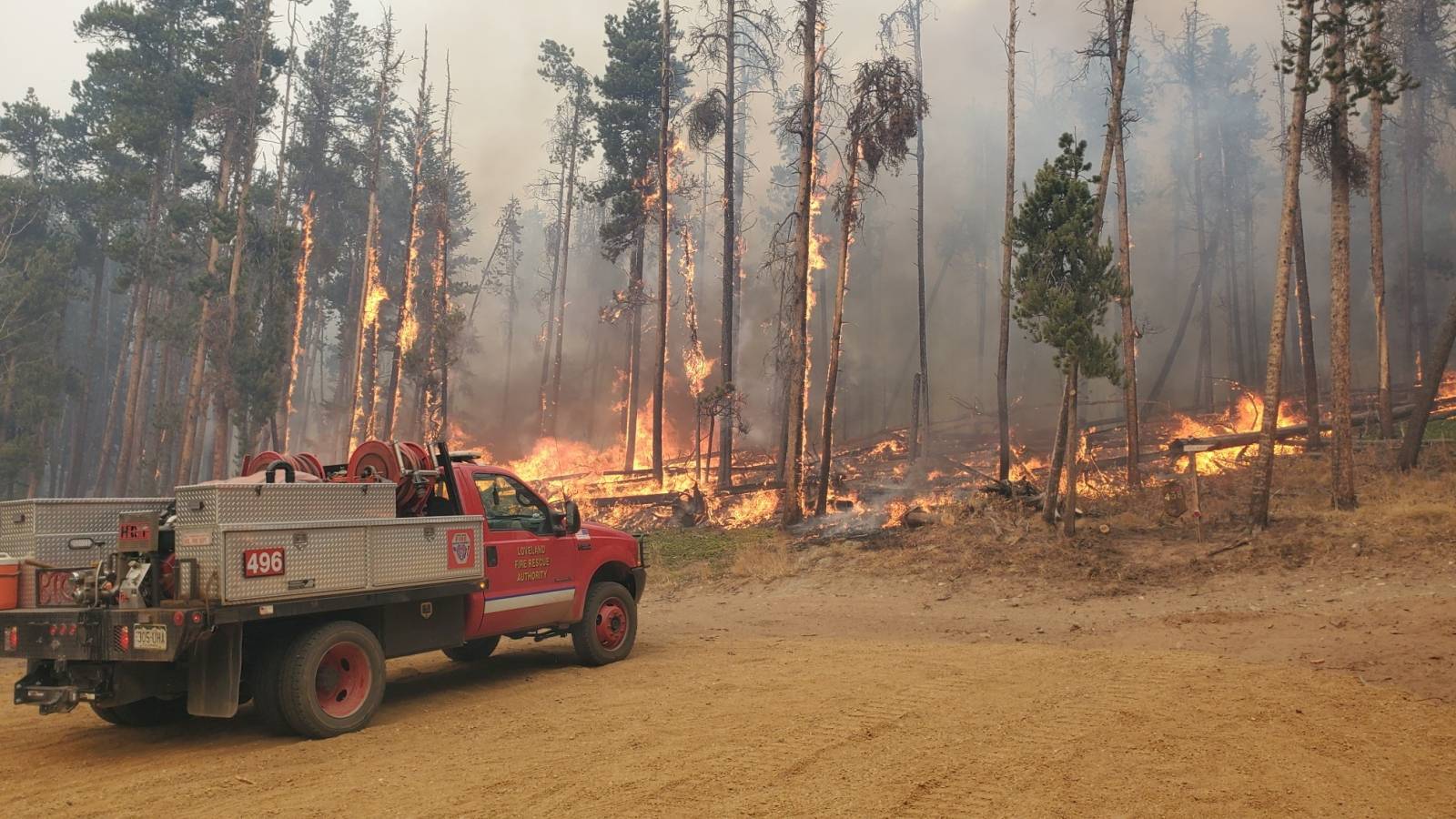 Cameron Peak Fire burns outside Drake