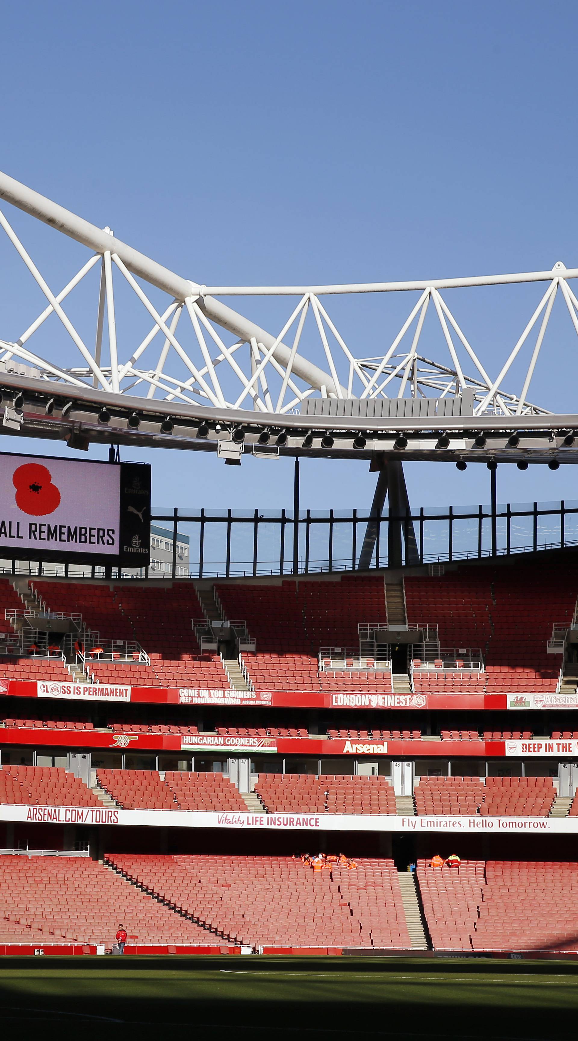 General view inside the stadium during remembrance commemorations before the match