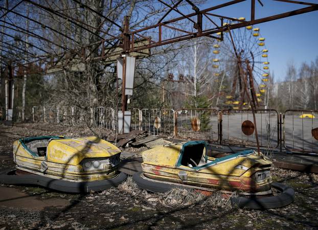 A view of an amusement park in the centre of the abandoned town of Pripyat near the Chernobyl nuclear power plant