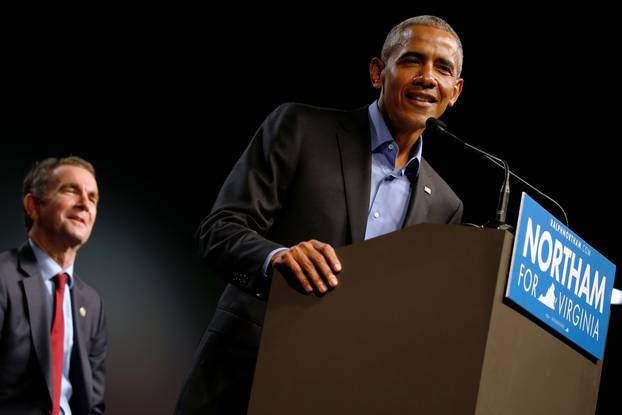 Obama campaigns in support of Northam at a rally with supporters in Richmond, Virginia