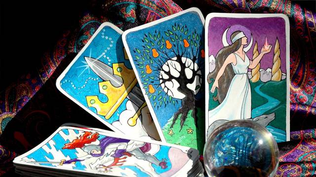 Tarot cards and crystal ball