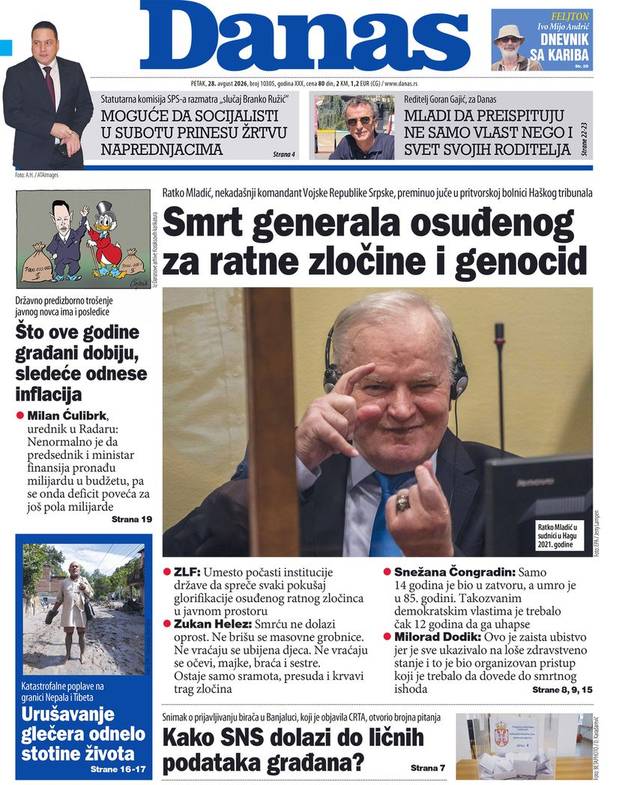Naslovnice srpskih medija: 'Ubijen Mladić!', 'Umro s krstom u ruci', 'Bog uzeo generala'