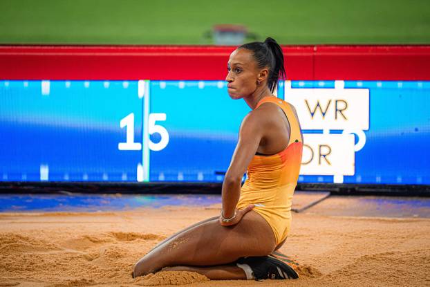 Ana Peleteiro participating in the Triple Jump at the Paris 2024 Olympic Games.