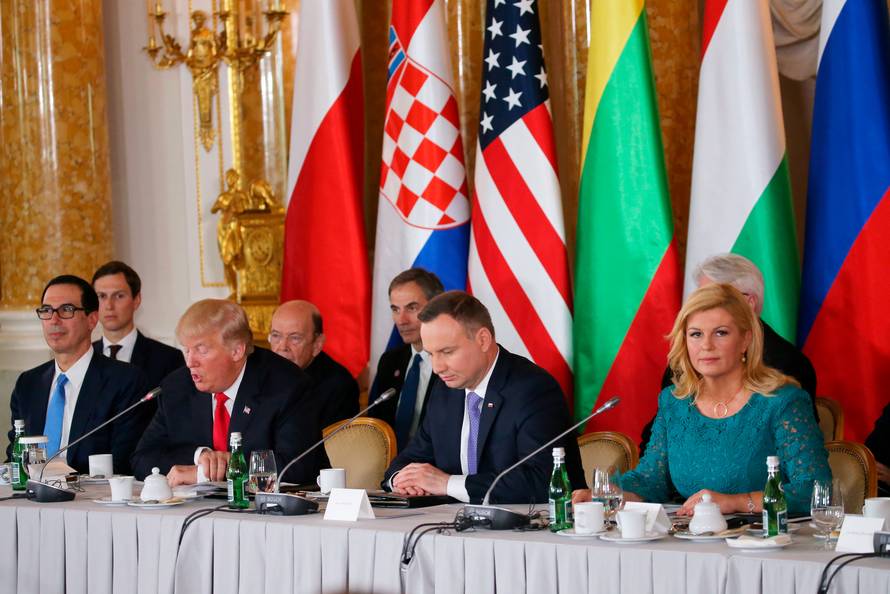 U.S. President Donald Trump, Polish President Andrzej Duda and Croatian President Kolinda Grabar-Kitarovic attend the Three Seas Initiative Summit in Warsaw