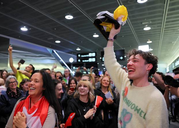 Nemo welcomed by fans at the Zurich Airport, in Kloten