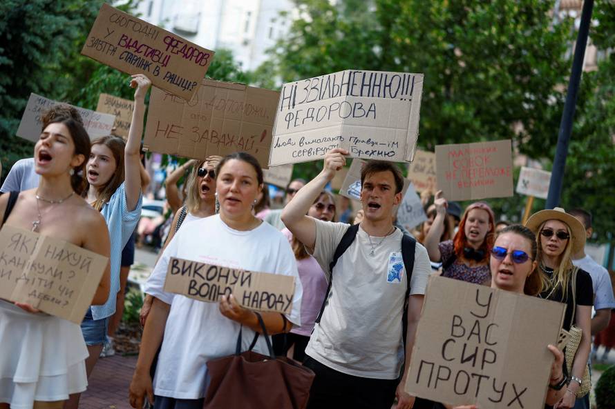 Protest against Ukrainian President Zelenskiy's decision to replace Fedorov as Defence Minister, in Kyiv