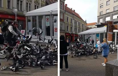 Užasne snimke iz Zagreba: Na Trgu biciklom zgazio golubove