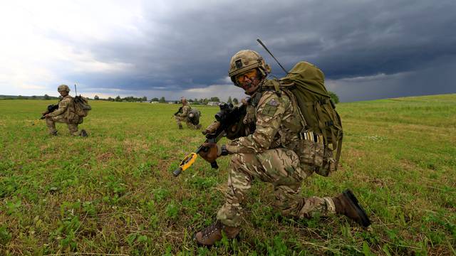 British army soldiers take part in Suwalki gap defence exercise in Mikyciai