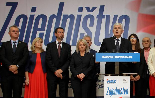 Dragan Covic, President of the Croatian Democratic Union (HDZ), attends a news conference in Mostar