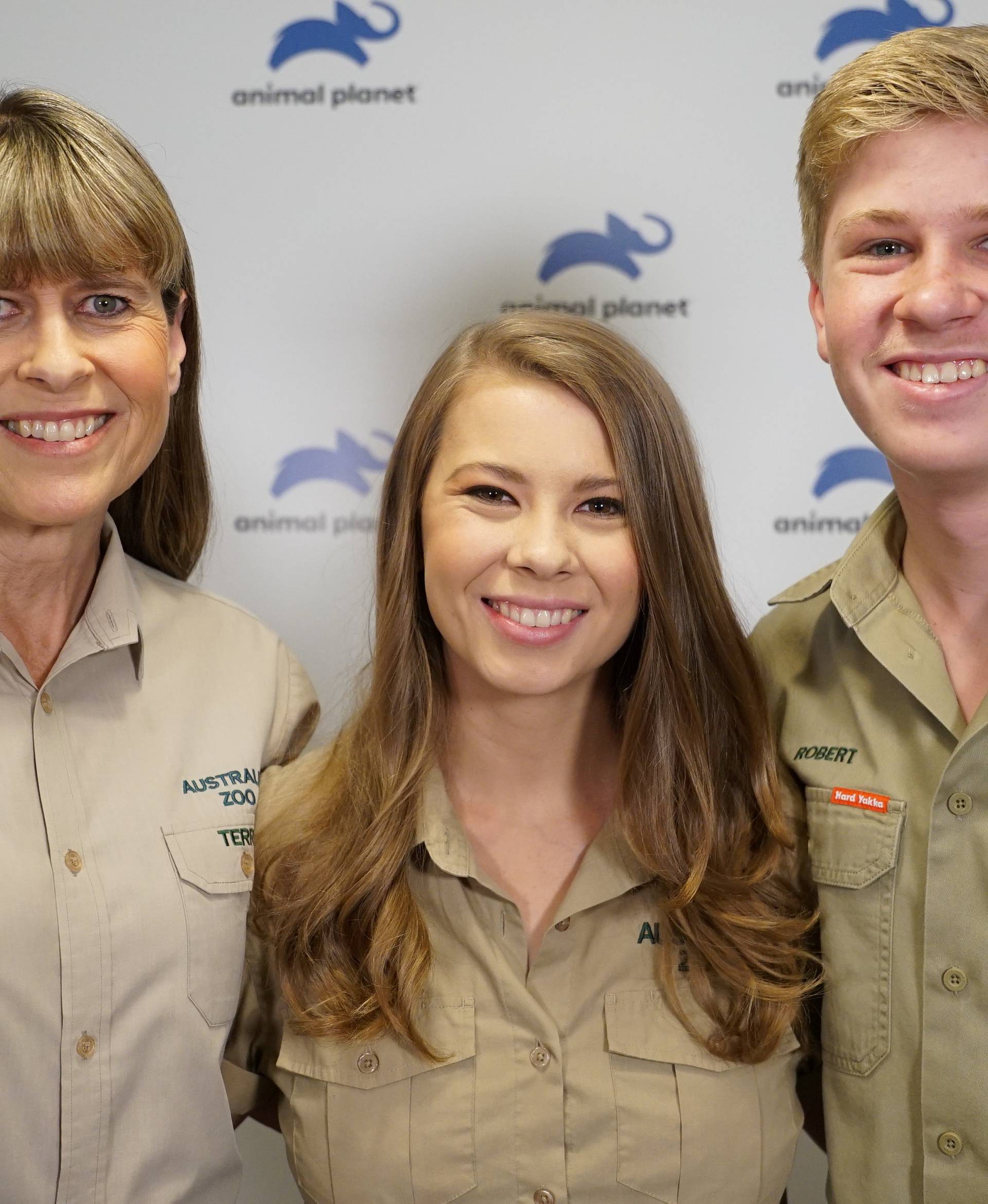 Terri, wife of the late Steve Irwin, her daughter Bindi and son Robert, pose together at the launch of their new family show on the Animal Planet television channel in London