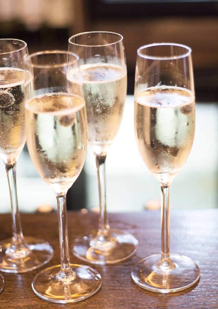 Champagne white wine glasses in wedding party