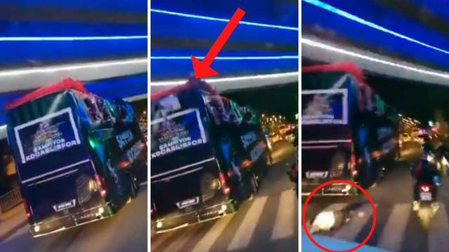 VIDEO Slavio na busu pa udario u nadvožnjak i pao ispred auta