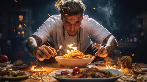 The chef prepares the dish