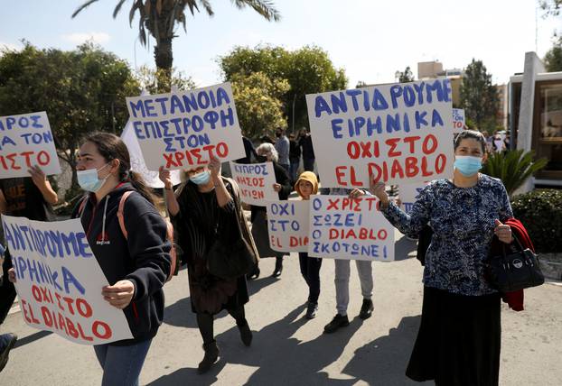 Protest against the song "El Diablo", outside the offices of the Cyprus Broadcasting Corporation in Nicosia