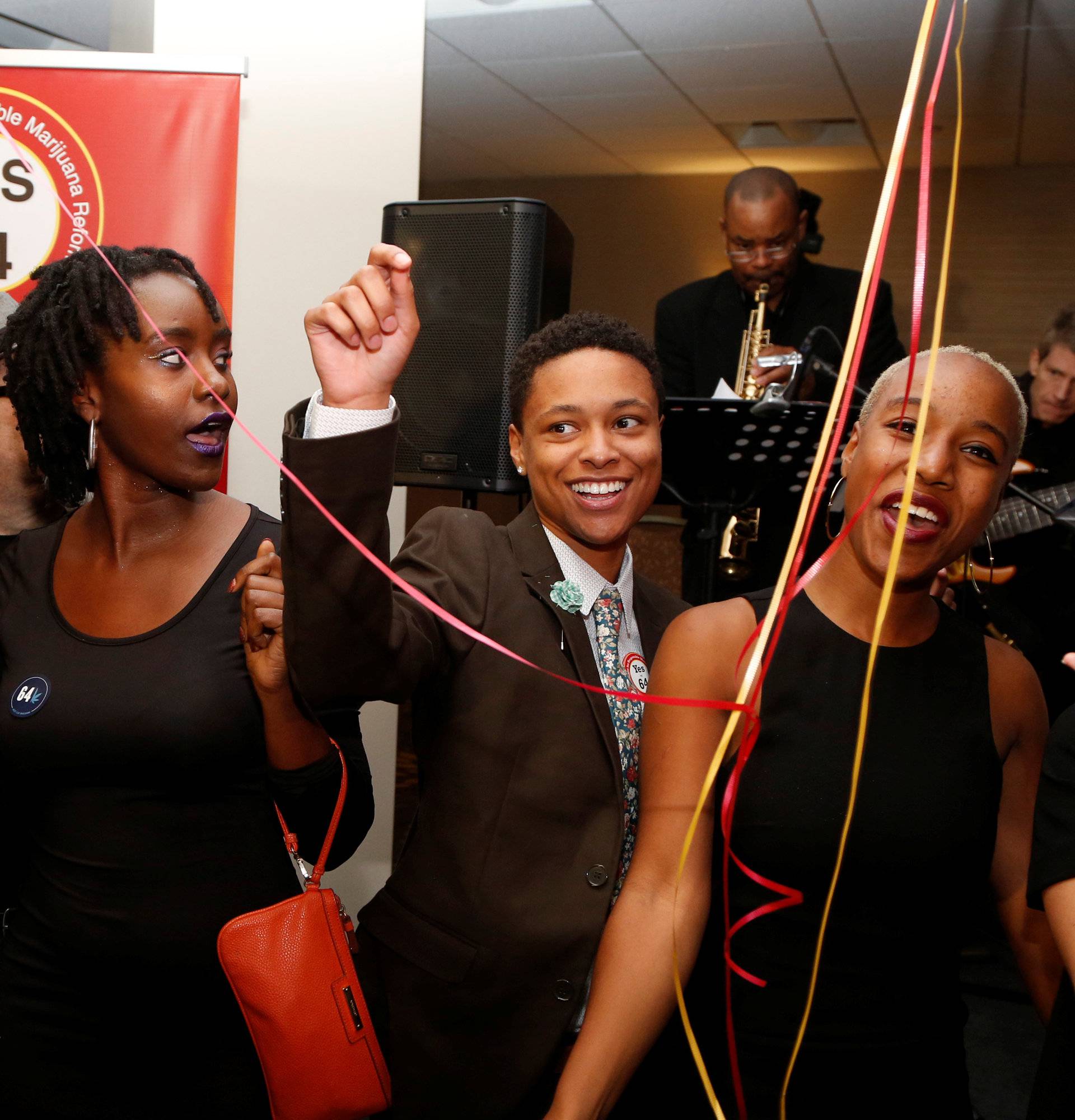 People celebrate after Californians voted to pass Prop 64, legalizing recreational use of marijuana in the state, in Los Angeles, California