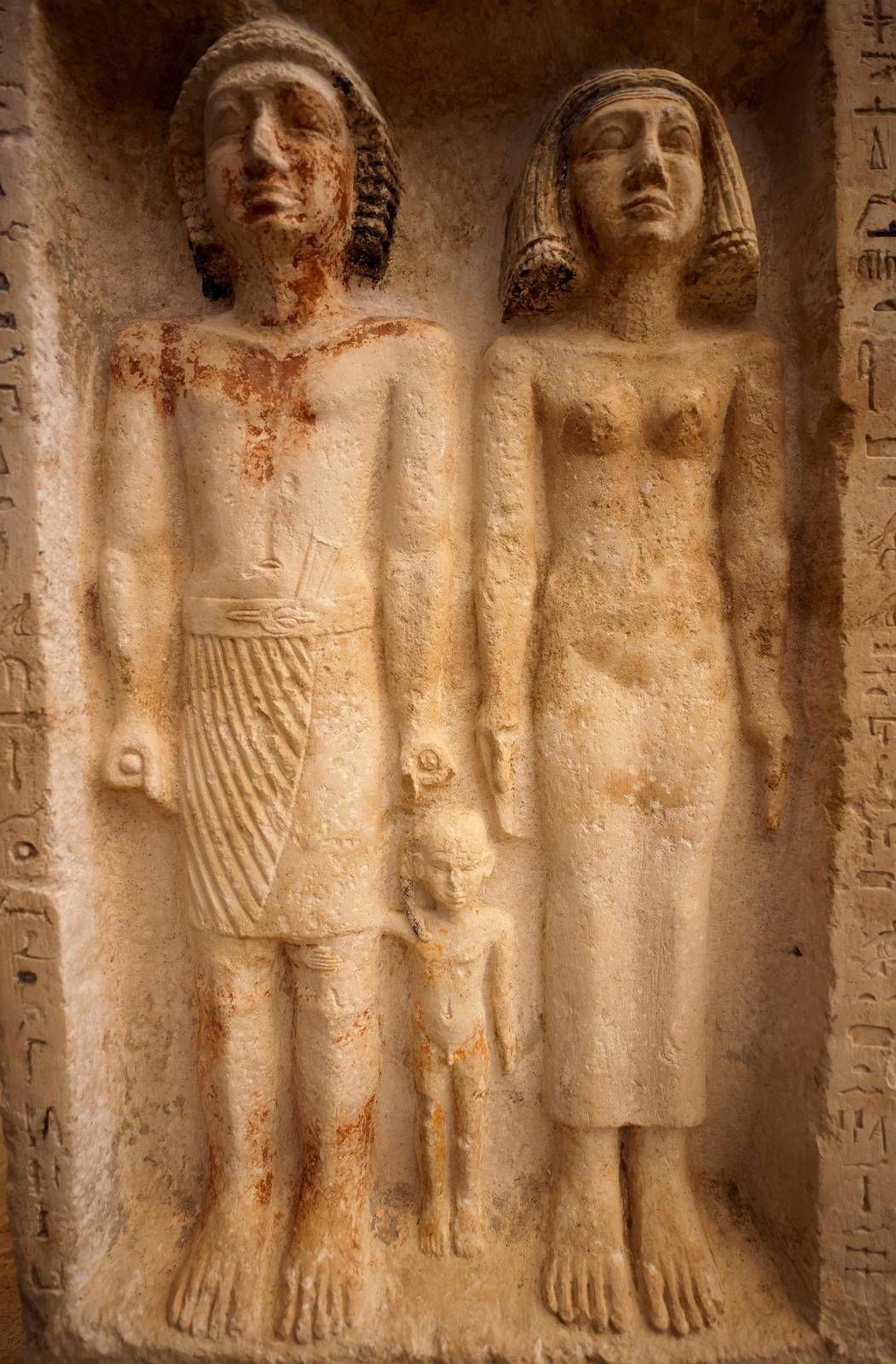 Statues are displayed after the announcement of 4,300-year-old sealed tombs discovered in Egypt's Saqqara necropolis, in Giza
