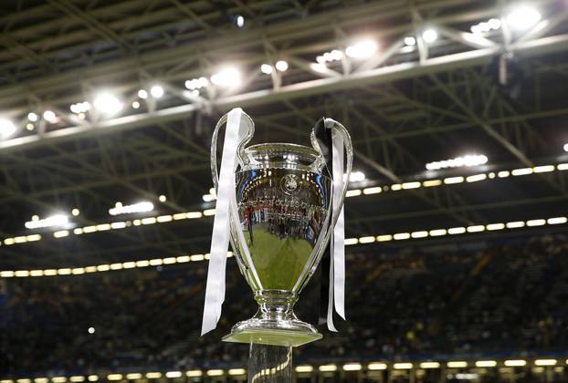 General view of the Champions League trophy before the match
