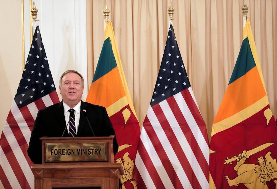 U.S. Secretary of State Mike Pompeo attends a bilateral meeting with Sri Lanka's Foreign Minister Dinesh Gunawardena in Colombo