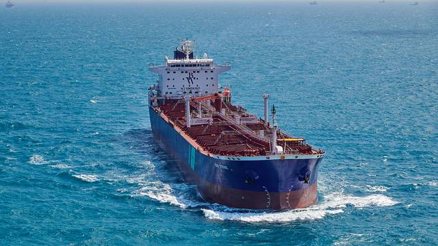 A handout photo shows Oil tanker BW Rhine in the Straits of Singapore