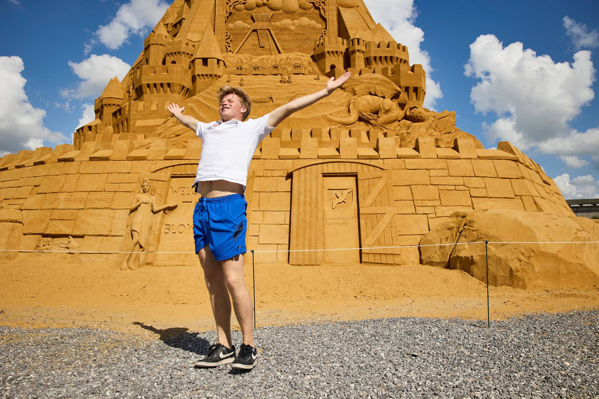 The world's tallest sand sculpture is seen in Blokhus