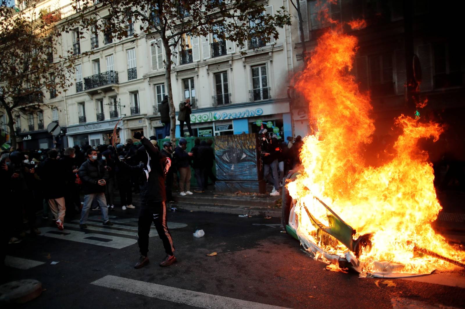 Protests over proposed curbs on identifying police, in Paris