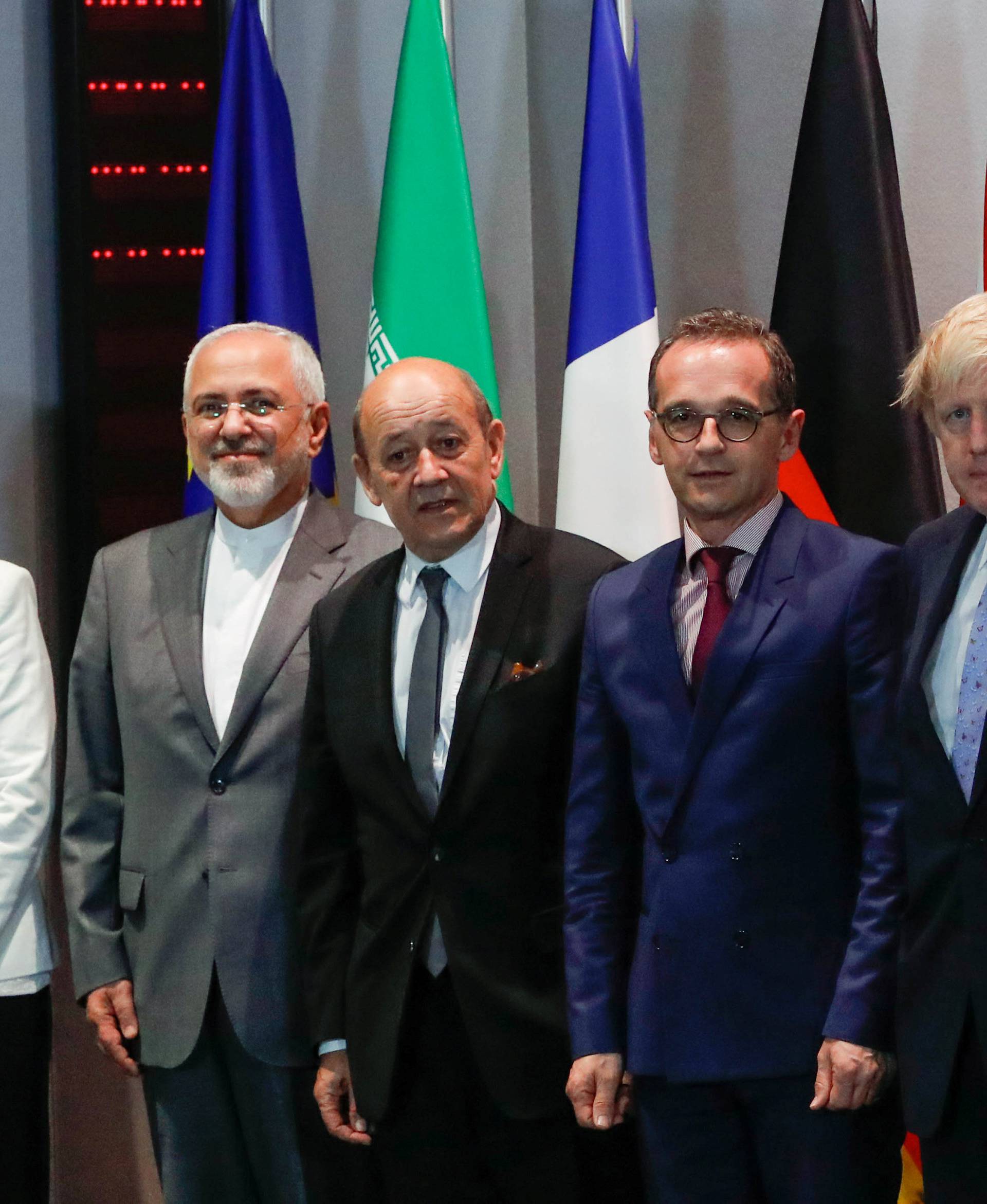 Britain's Foreign Secretary Johnson, German Foreign Minister Maas, French Foreign Minister Le Drian and EU High Representative for Foreign Affairs Mogherini take part in meeting with Iran's Foreign Minister Mohammad Javad Zarif in Brussels