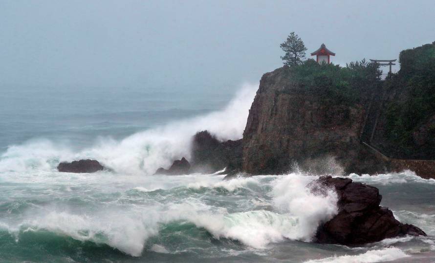 High waves triggered by Typhoon Malakas crash on Katsurahama beach of the city of Kochi, Kochi prefecture, Japan