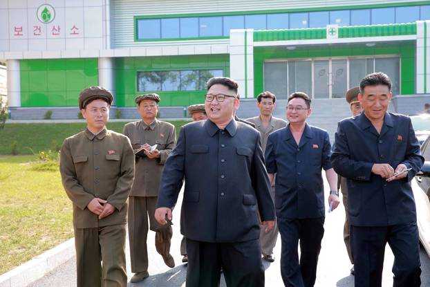 North Korean leader Kim Jong Un gives field guidance to the newly-built Medical Oxygen Factory