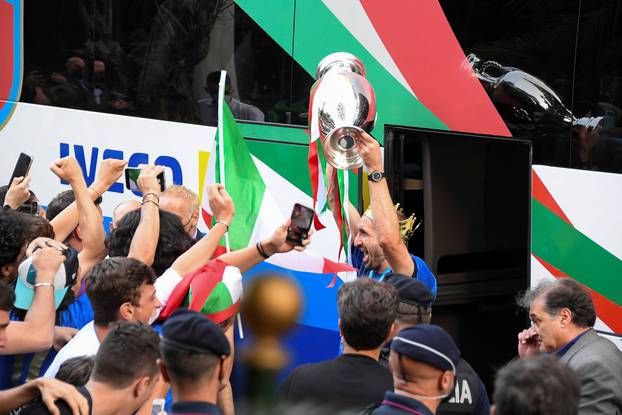 Euro 2020 - Italy players arrive at hotel in Rome after winning the European Championship