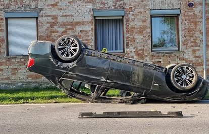 BMW kod Pleternice završio na krovu: 'Cijelo selo se probudilo, čulo se kao da je bomba pala'