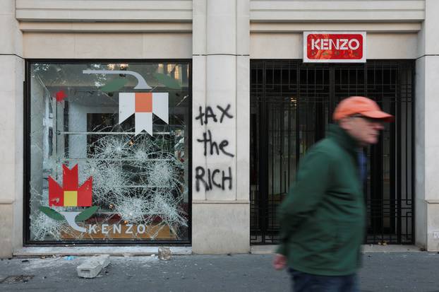Aftermath of clashes during a national day of protests against the cost of living and rising fuel prices, in Paris