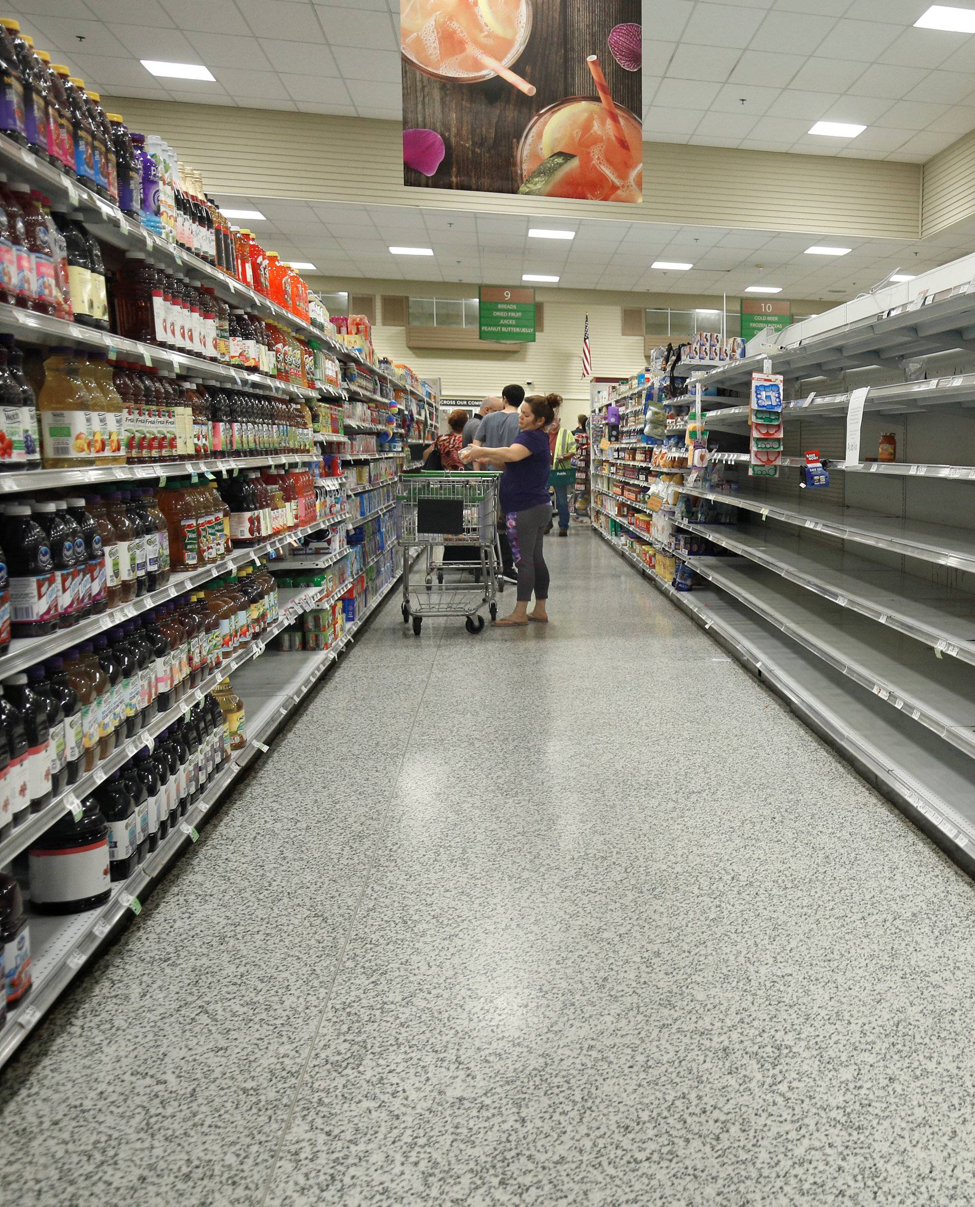 Empty shelves at a supermarket in preparation for the arrival of Hurricane Irma making landfall in Kissimmee, Florida