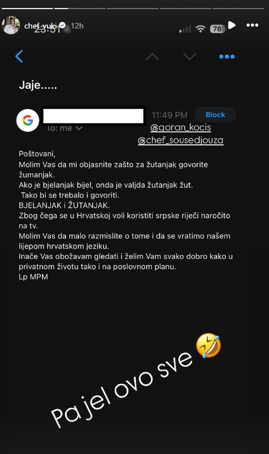 Stjepan Vukadin objavio poruku gledateljice: Objasnite, zašto u Hrvatskoj koristite srpske riječi?