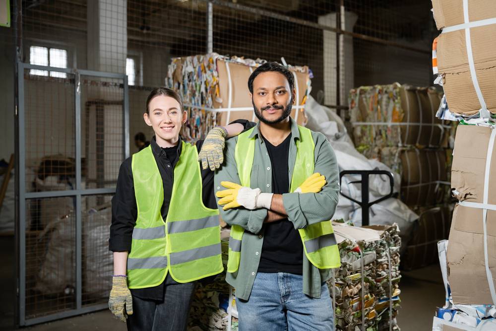 Smiling,Young,Worker,In,Protective,Vest,And,Gloves,Looking,At