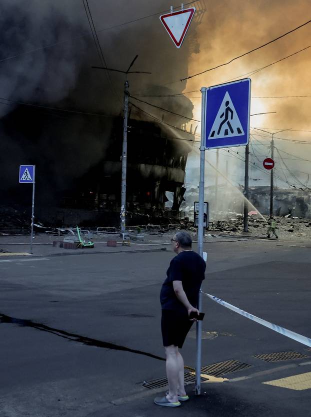 Aftermath of an overnight Russian missile and drone strike, in Kyiv