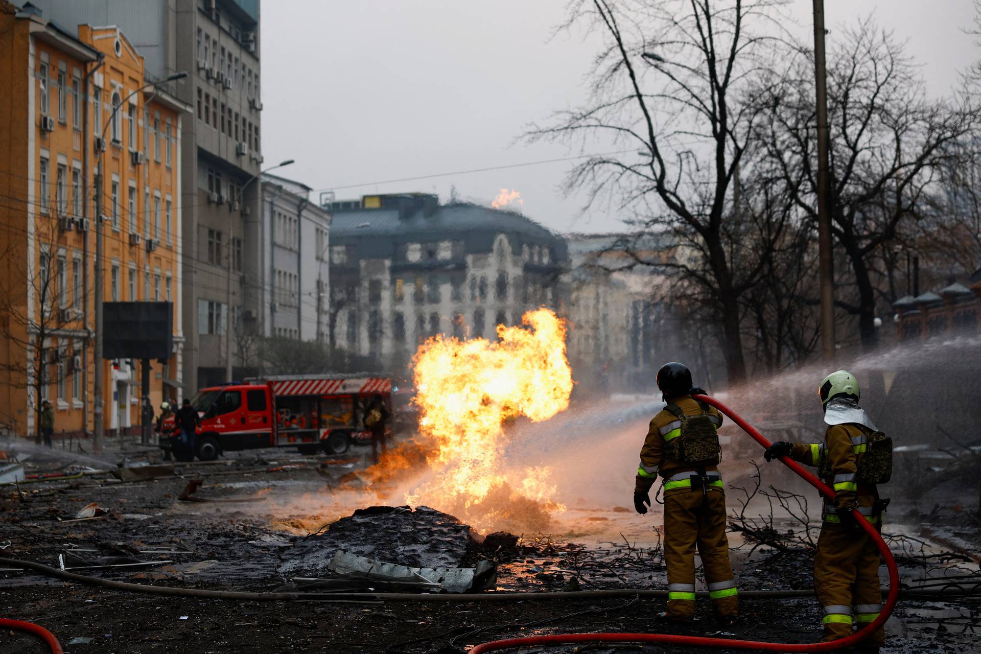 Aftermath of a Russian missile strike in central Kyiv