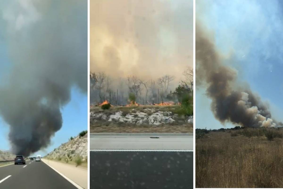 VIDEO Gori kod Benkovca! Vatra je blizu kuća. Dim je prekrio dio autoceste, ograničili su brzinu